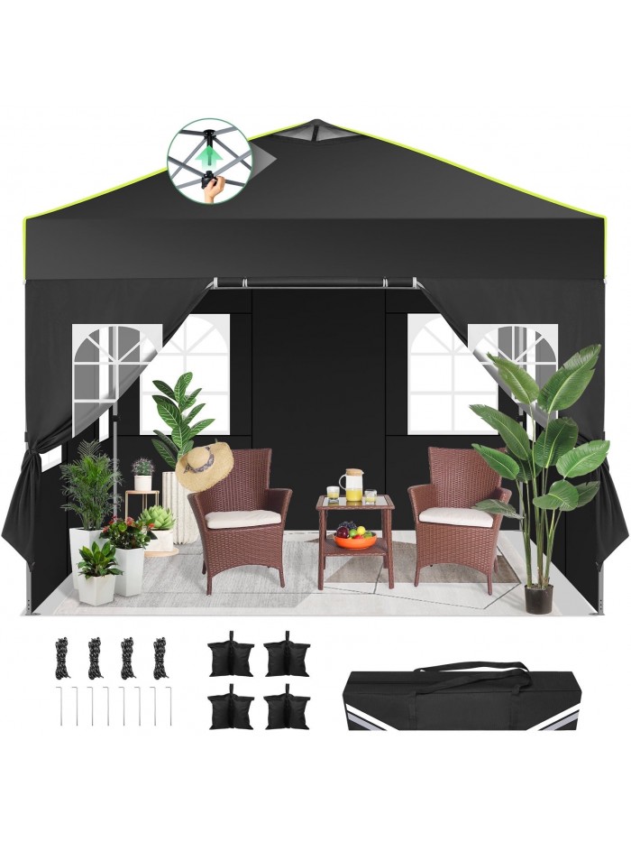 Hoteel Canopy 10x10 Pop Up Canopy Tent 1-Button Push Easy up Outdoor Canopy Instant Portable Commercial Shelter Waterproof UPF50+ Gazebo with Reflective Strip, Air Vent & 4 Sandbags