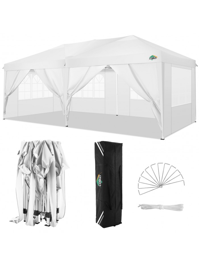 COBIZI 10x20 Pop up Canopy Party Tent Outdoor Event Protable Instant Shelter Canopy Gazebo with 6 Removable Sidewalls and Carry Bag,White