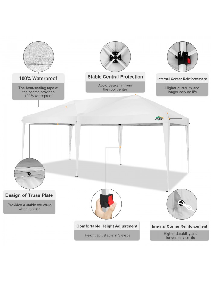 COBIZI 10x20 Pop up Canopy Party Tent Outdoor Event Protable Instant Shelter Canopy Gazebo with 6 Removable Sidewalls and Carry Bag,White
