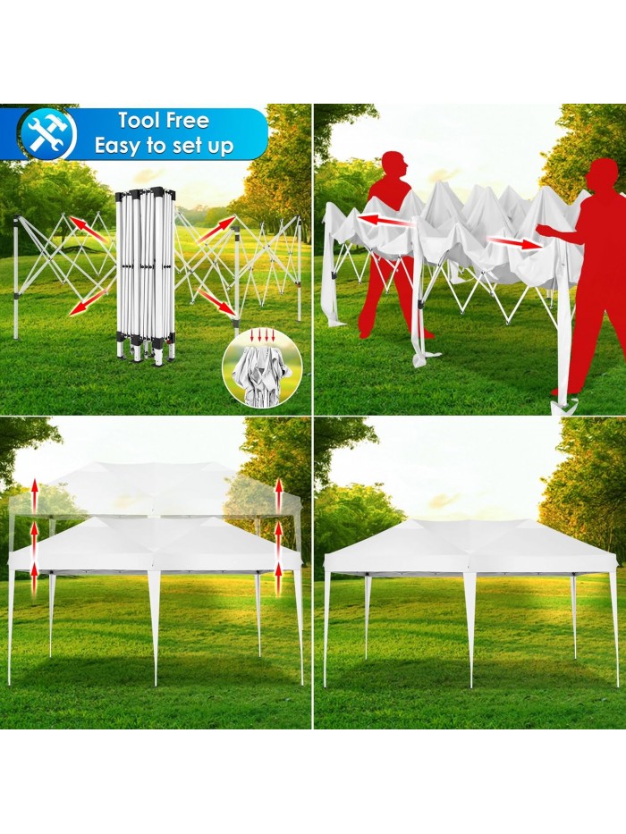 COBIZI 10x20 Pop up Canopy Party Tent Outdoor Event Protable Instant Shelter Canopy Gazebo with 6 Removable Sidewalls and Carry Bag,White