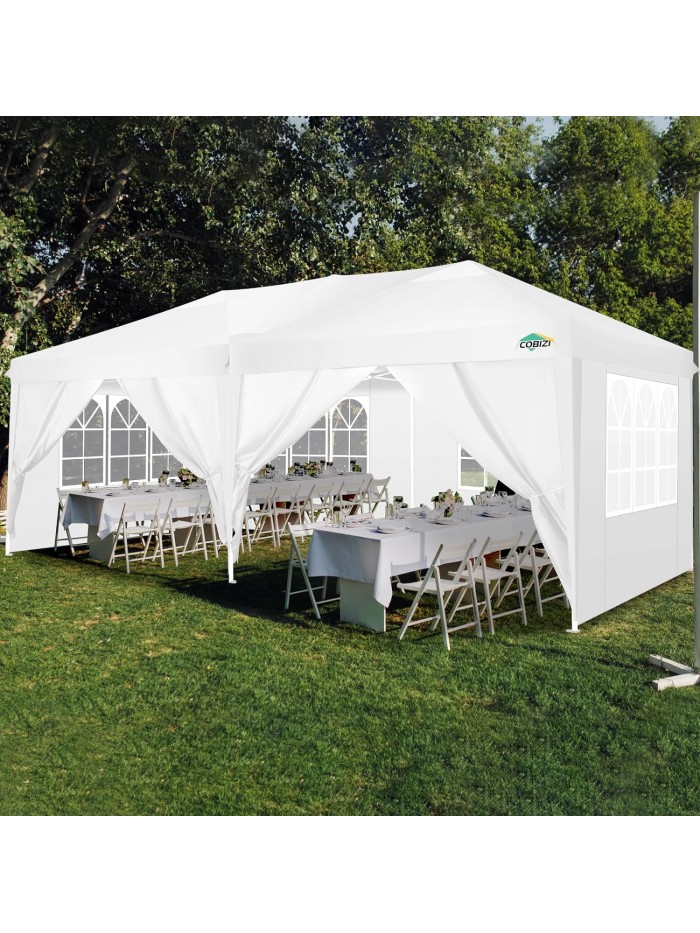 COBIZI 10x20 Pop up Canopy Party Tent Outdoor Event Protable Instant Shelter Canopy Gazebo with 6 Removable Sidewalls and Carry Bag,White