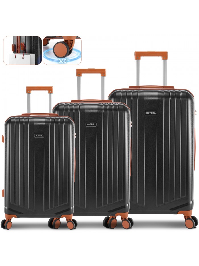 HOTEEL 20/24/28" Luggage 3-piece Set, ABS+PC Hardshell Carry on Luggage Set with TSA Lock & Spinner Wheels, Travel Suit Case for Men Women, Black