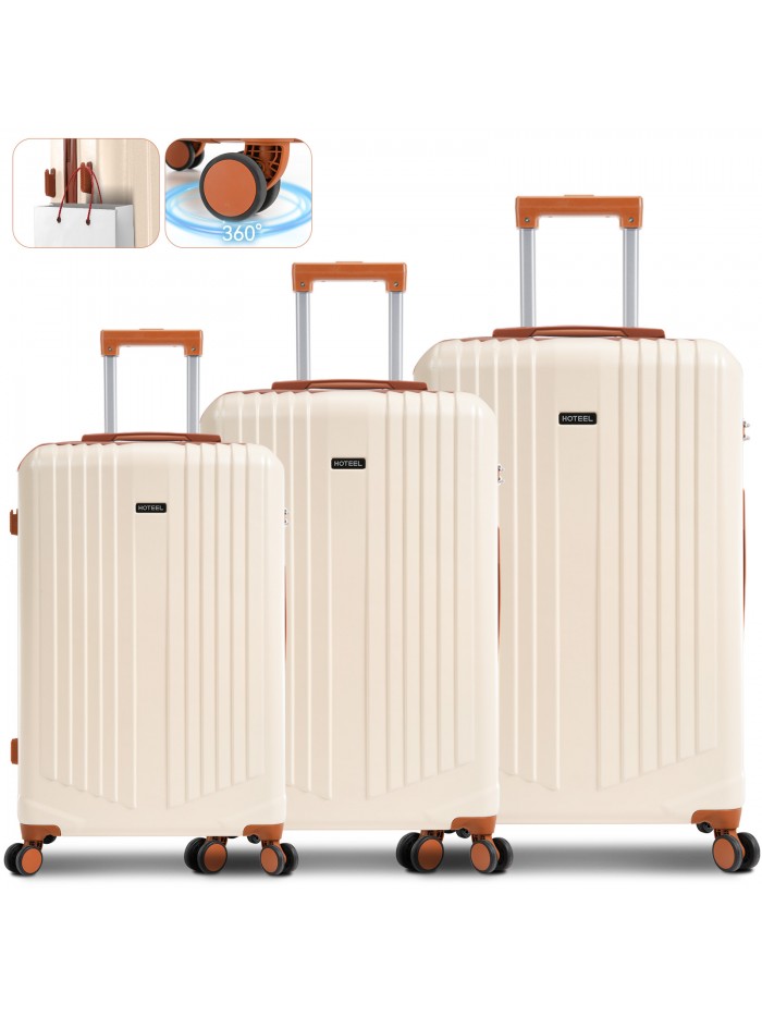 HOTEEL 20/24/28" Luggage 3-piece Set, ABS+PC Hardshell Carry on Luggage Set with TSA Lock & Spinner Wheels, Travel Suit Case for Men Women, Beige