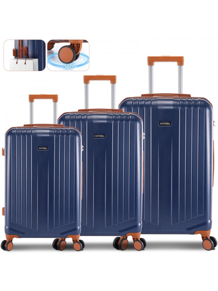 HOTEEL 20/24/28" Luggage 3-piece Set, ABS+PC Hardshell Carry on Luggage Set with TSA Lock & Spinner Wheels, Travel Suit Case for Men Women, Blue