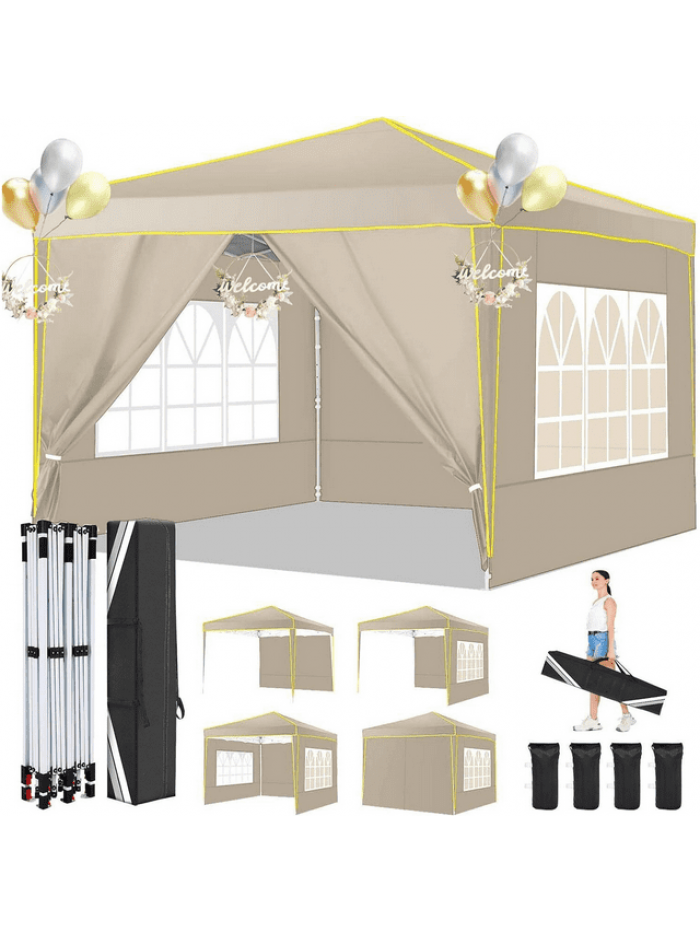 COBIZI 10x10 Pop up Tent,Easy Pop up Tent Gazebo,Portable Ez up Canopy,Suitable for Party Beach Camping Gathering Activities,Waterproof &Upf 50+,Khaki