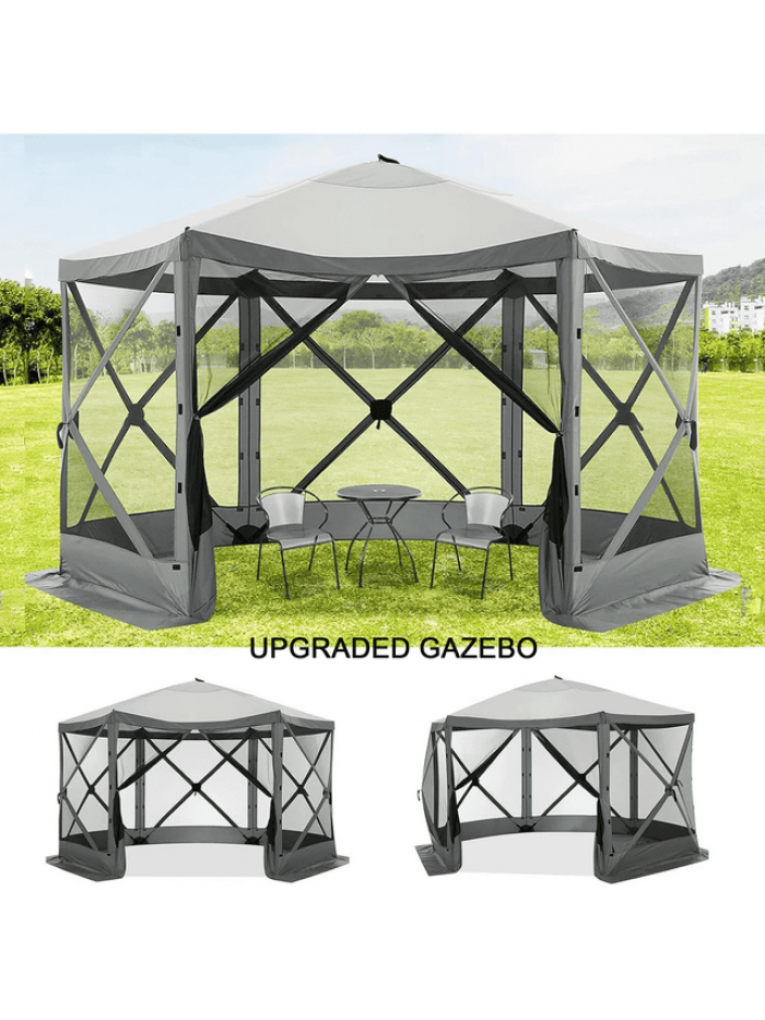 COBIZI Pop Up Gazebo Screen Tent Screen House for Camping, 12x12 Screen Room with Mosquito Netting, Hub Tent Instant Screened Canopy with Carrying Bag and Ground Stakes, Gray