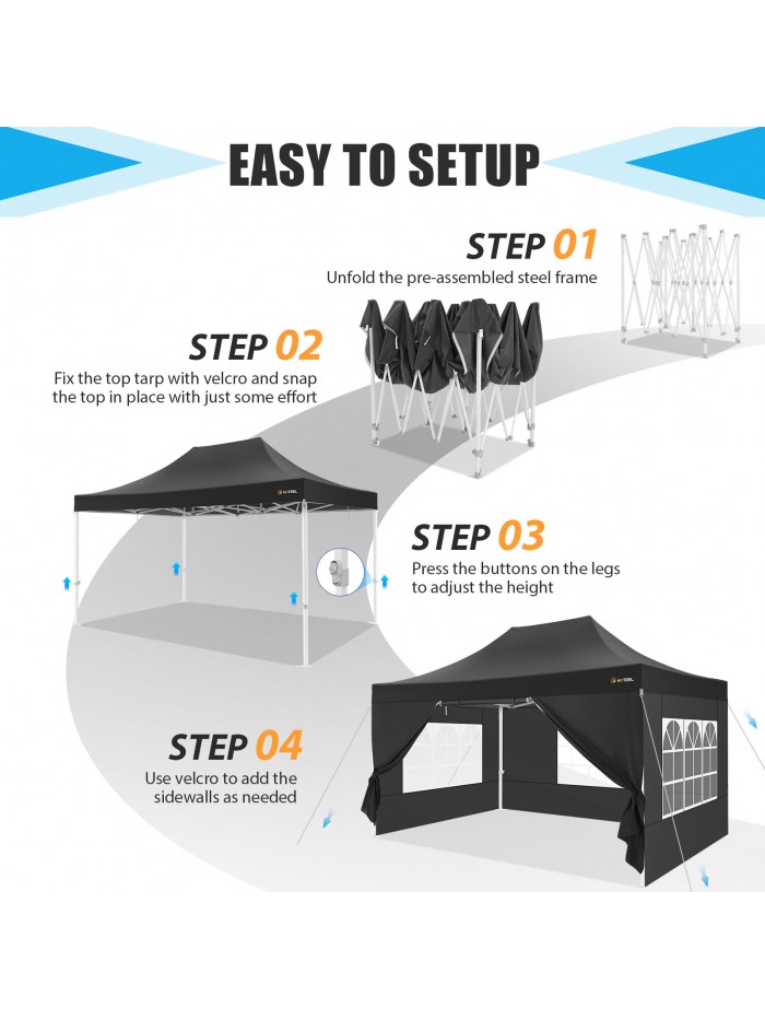 Hoteel 10x15 Heavy Duty Canopy Tent with 4 Sidewalls, Pop up Canopy for Parties Wedding, Commercial Easy up Gazebo with Roller Bag, UV 50+ 