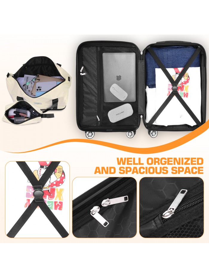 HOTEEL Luggage 3 Piece Set, Suitcase Set with Spinner Wheels & TSA Lock, 20 in Hardside Lightweight Luggage Set with duffel bag & toiletry bag, Black